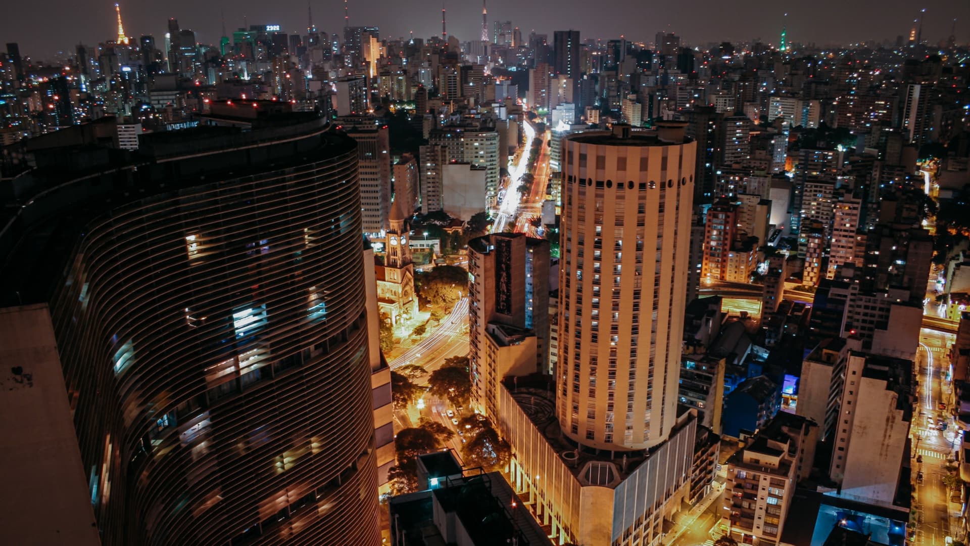 Aerial view of São Paulo city at night