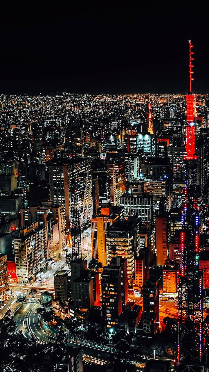 Aerial view of São Paulo city at night